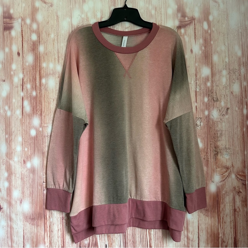 Honeyme Pink Oversized Green Ombre Crewneck Sweatshirt Size L